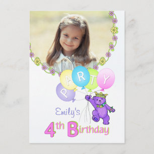 Invitation 4e anniversaire Princess Bear Photo personnalisée