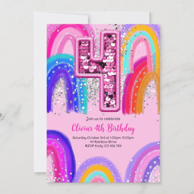 Invitation 4e anniversaire Rainbow Fun coloré (Devant)