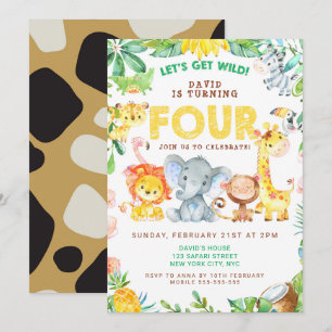 Invitation 4e anniversaire Safari Animaux Jungle Thème Zoo FO
