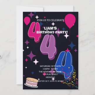 Invitation 4e anniversaire vibrant | Confettis rose et bleu