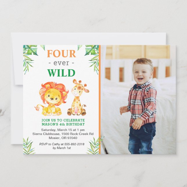 Invitation 4e fête d'anniversaire du Lion de la jungle sauvag (Devant)