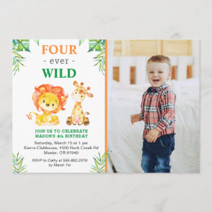 Invitation 4e fête d'anniversaire du Lion de la jungle sauvag
