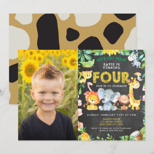 Invitation 4e fête d'anniversaire Zoo Jungle Animaux Garçon P