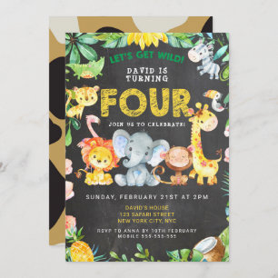 Invitation 4e Garçon Anniversaire Chalkboard Zoo Animaux Jung