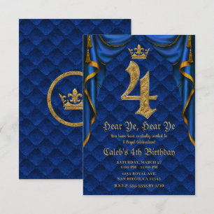 Invitation 4ème 4 QUATRE Fête d'anniversaire Couronne Royale 