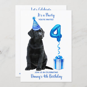 Invitation 4ème anniversaire Chiot Thème - Chien bleu mignon 