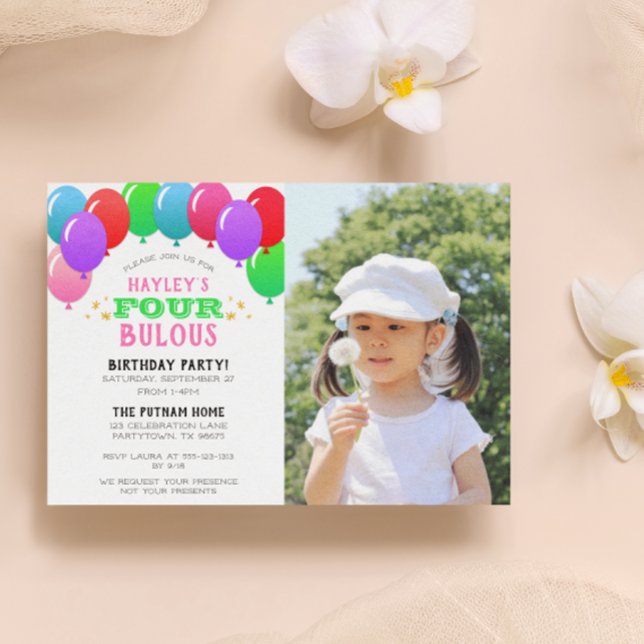 Invitation 4ème photo de rose de ballon d'anniversaire de (Créateur téléchargé)