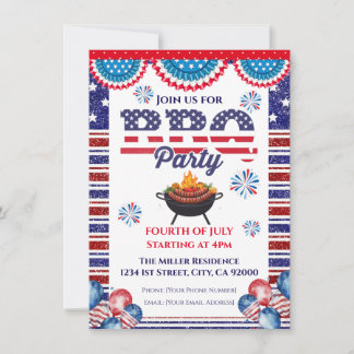 Invitation 4th Of July BBQ Invitation, Party In USA Invite