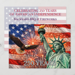 Invitation 4th of July Liberty Eagle Fireworks USA 250th