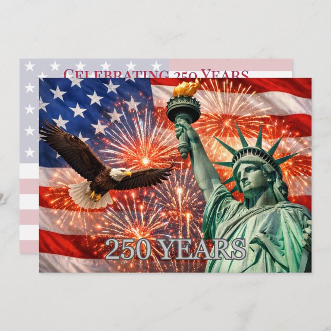 Invitation 4th of July Liberty Eagle Fireworks USA 250th (Devant / Derrière)