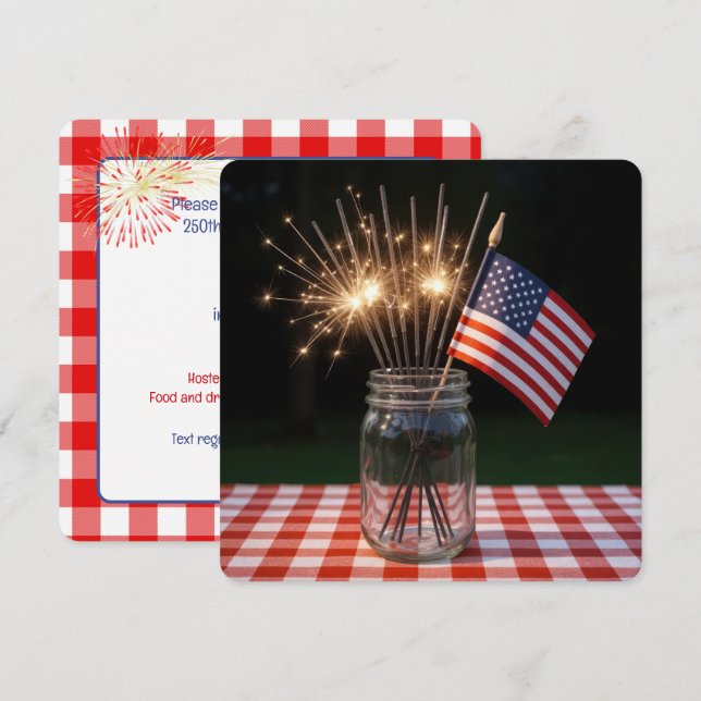 Invitation 4th of July Sparklers and Flags (Devant / Derrière)
