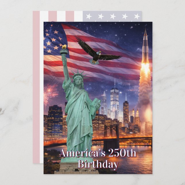Invitation 4th of July Statue of Liberty Rocket USA 250th (Devant / Derrière)