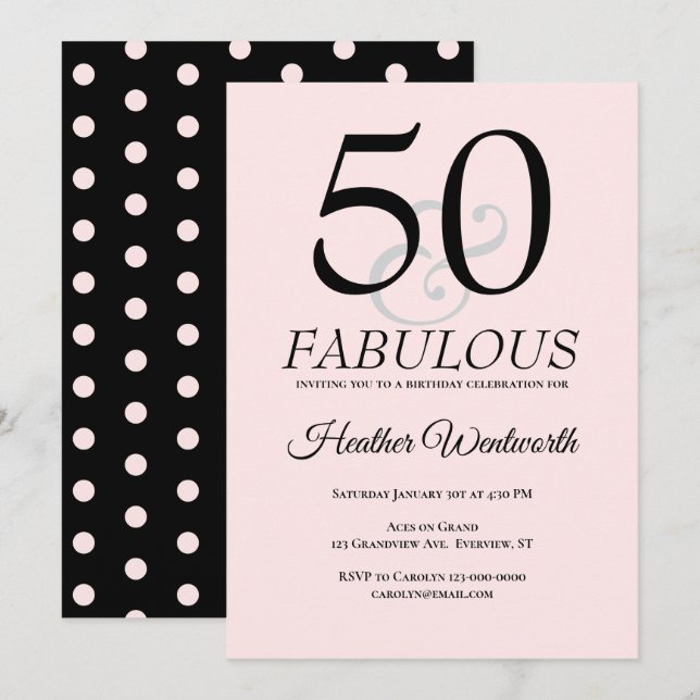Invitation 50 and Fabulous 50th Birthday Blush Pink (Devant / Derrière)
