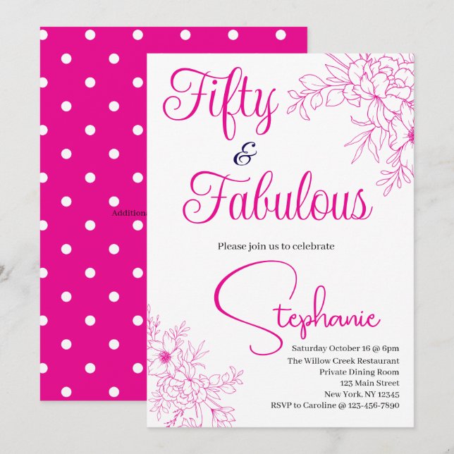 Invitation 50 and Fabulous | 50th Birthday Party Pink (Devant / Derrière)
