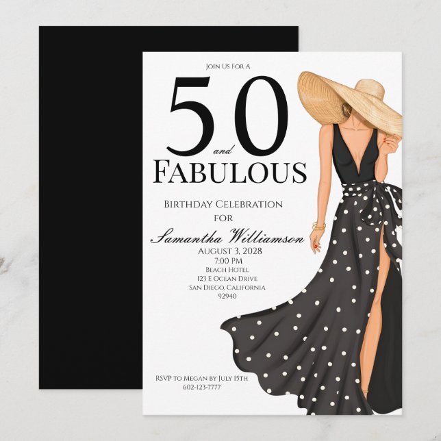 Invitation 50 and Fabulous Black Birthday Party (Devant / Derrière)