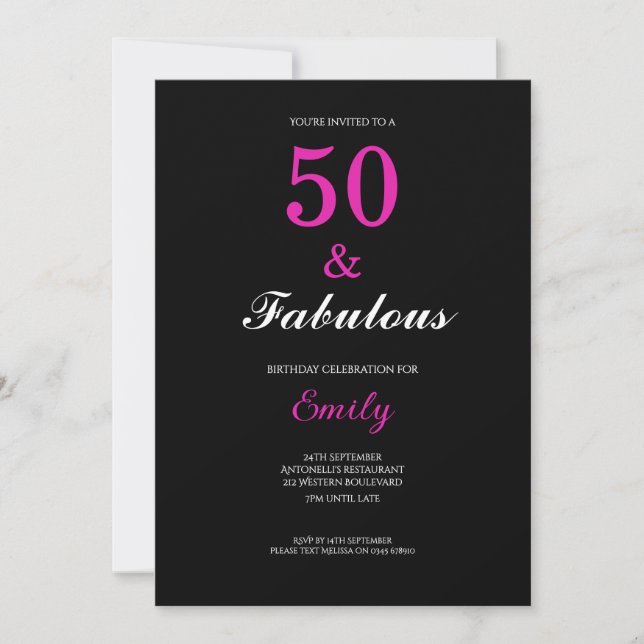 Invitation 50 and Fabulous Black Pink Birthday (Devant)