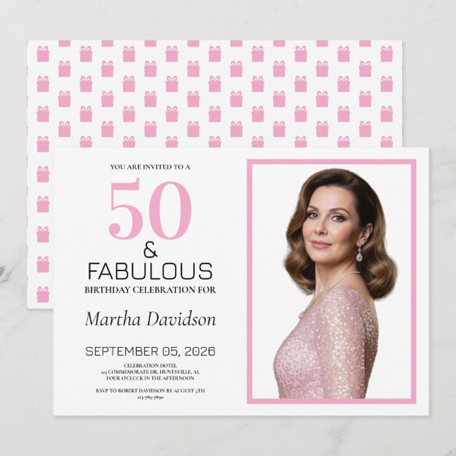 Invitation 50 and Fabulous Pink 50th Birthday (Devant / Derrière)
