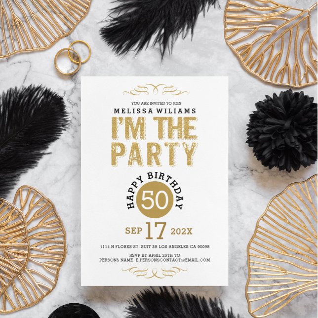 Invitation 50 Anniversaire-Gold Parties scintillant Texte Je  (Créateur téléchargé)