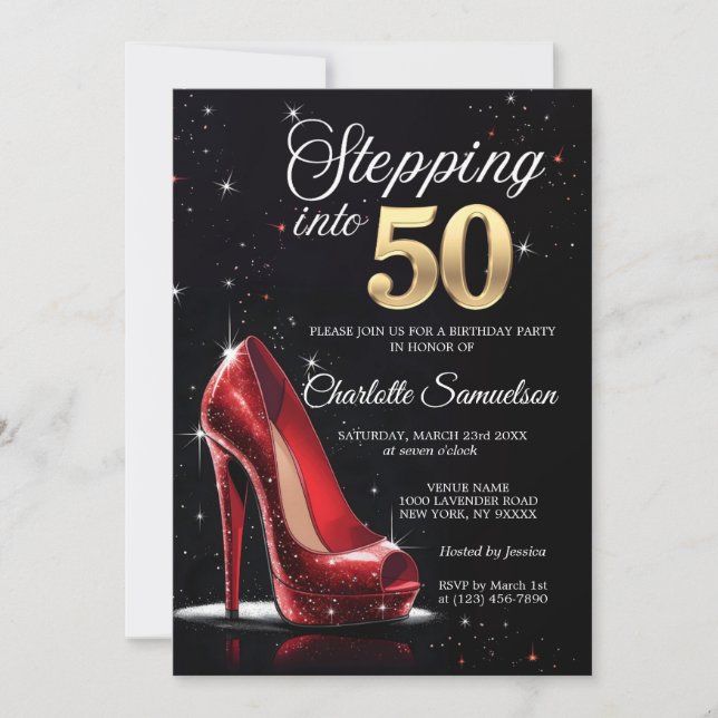Invitation 50 Anniversaire Rouge Haut talons Cinquante (Devant)
