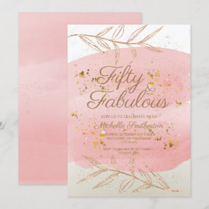 Invitation 50 ans Anniversaire aquarelle rose et p