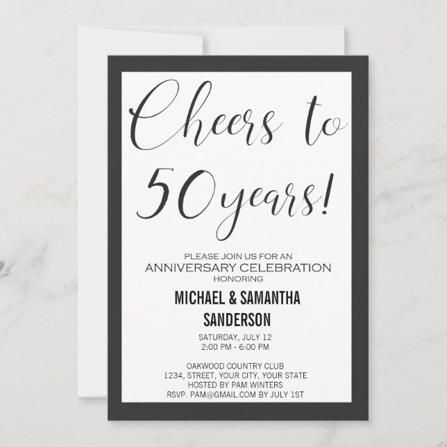 Invitation 50 ans Anniversaire de Mariage Noir & Blanc Modern (Devant)