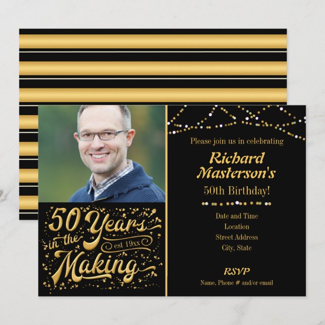 Invitation 50 ans dans la fabrication Black & Gold Anniversai (Devant / Derrière)