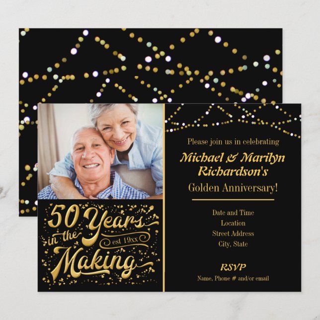 Invitation 50 ans de fabrication - Anniversaire de mariage do (Devant / Derrière)