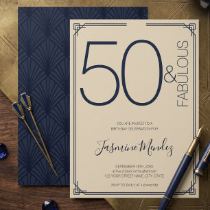 Invitation 50 ans et Fabuleux Anniversaire Art Déco Élégant G