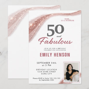 Invitation 50 ans et Fabuleux Anniversaire de 50 ans Rose Gol
