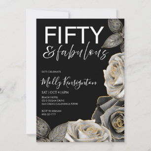 Invitation 50 ans et fabuleux Anniversaire Fleur et Or et Noi