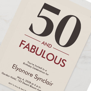 Invitation 50 ans et fabuleux Anniversaire moderne Cerise Vin