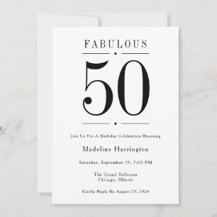 Invitation 50 ans et Fabuleux Anniversaire Moderne Noir et Bl
