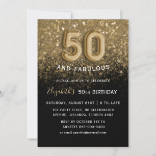 Invitation 50 ans et Fabuleux Anniversaire Paillettes Noires 