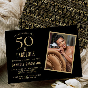 Invitation 50 ans et Fabuleux Fête d'anniversaire Black Gold