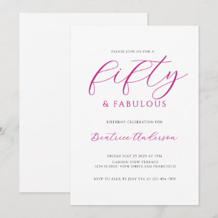 Invitation 50 ans et Fabuleux Fête d'anniversaire Rose Blanc