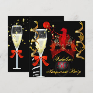 Invitation 50 ans et Fabuleux Fête Masquée Rouge Or Noir