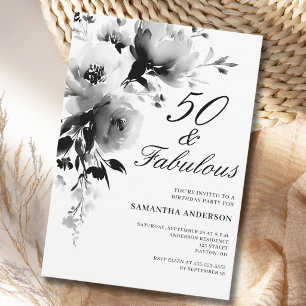 Invitation 50 ans et Fabuleux Fleurs Noir Blanc 50e Anniversa