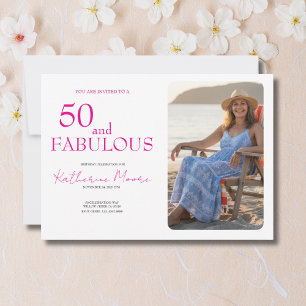 Invitation 50 ans et Fabuleux  Photo Rose Fête d'anniversaire