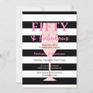 Invitation 50 ans et Fabuleux Rayure Noir Blanc Champagne Ro