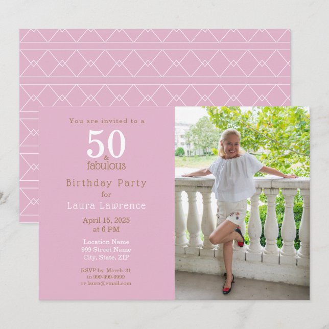 Invitation 50 ans et Fabuleux Rose Fête de 50e Anniversaire (Devant / Derrière)