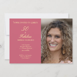 Invitation 50 ans et Fabuleux Rose Photo Écriture Élégante