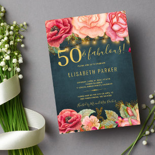 Invitation 50 ans et merveilleux floral élégant fête d'annive