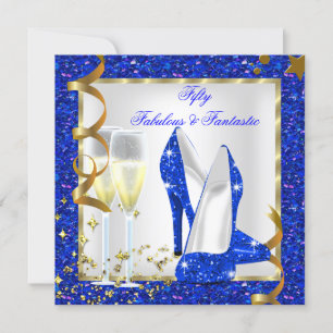 Invitation 50 ans Fantastique Anniversaire Bleu Blanc Or Fabu