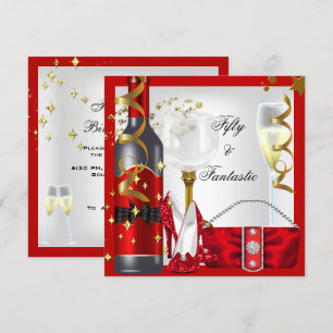 Invitation 50 ans & Fantastique Fête d'anniversaire Rouge Bla