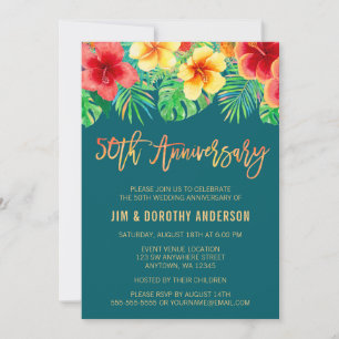 Invitation 50 ans Fleur Aquarelle Tropicale