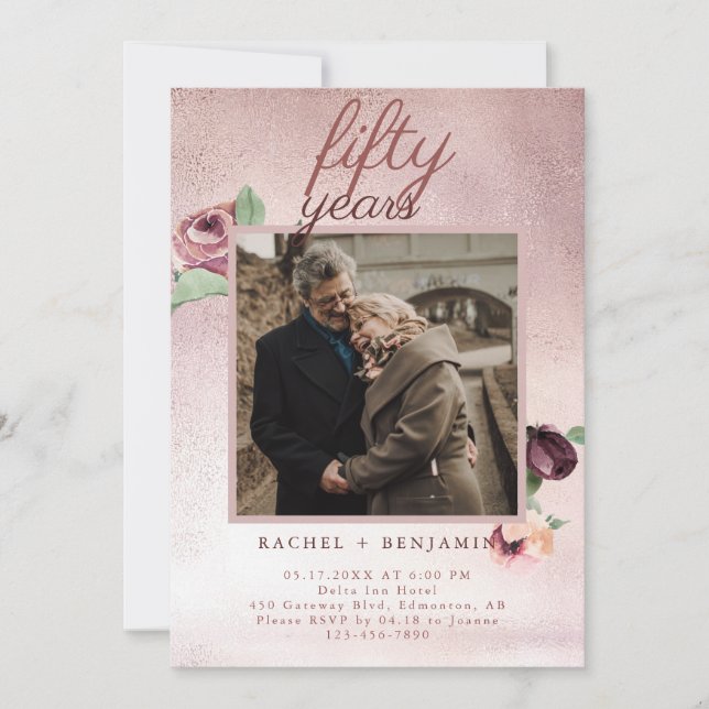Invitation 50 ans Mariage Anniversaire Rose Parties scintilla (Devant)