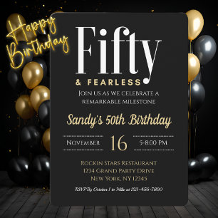 Invitation 50 ans & sans peur Élégant Moderne Noir Personnali