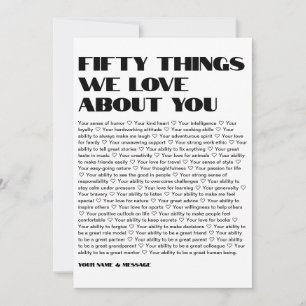 Invitation 50 choses que nous aimons sur vous modèle Annivers