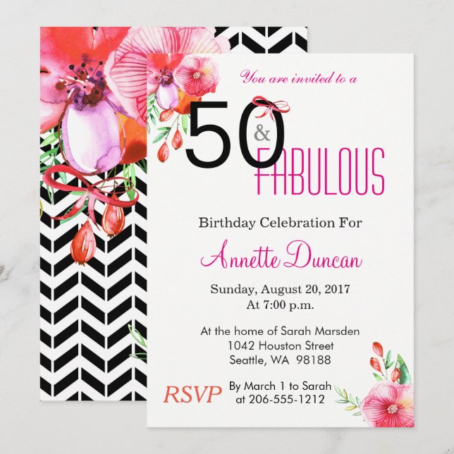 Invitation 50 et cinquantième fête d'anniversaire élégante (Devant / Derrière)