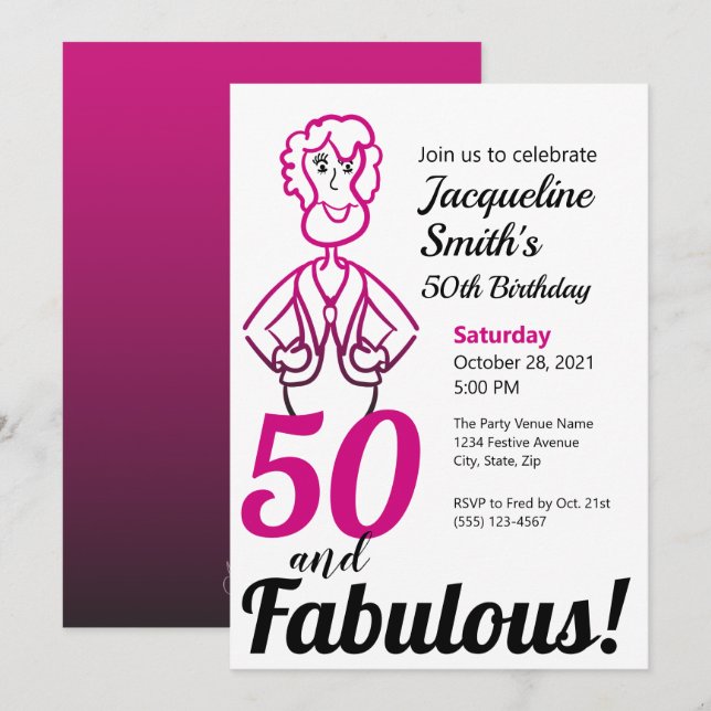 Invitation 50 et fabuleuse dame rose et noire (Devant / Derrière)
